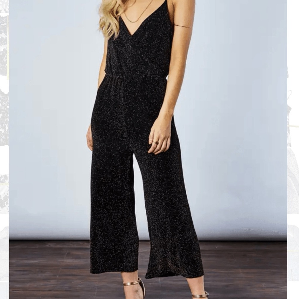 Anthropologie If By Sea Black & Gold Metallic Lurex Jumpsuit